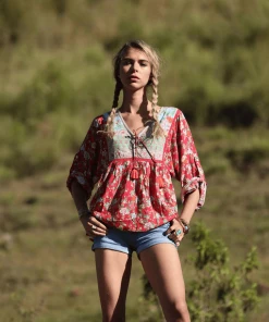 Tulle And Batiste Miriam Boho Blouse - Rococco Red - Preorder Tops