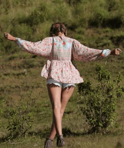 Tulle And Batiste Tops Miriam Boho Blouse - Lotus - Preorder