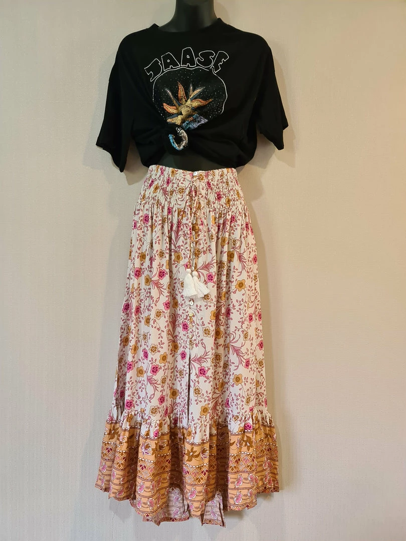 CELESTIAL GYPSY Josie Maxi Skirt - Beige Floral 1 CELESTIAL GYPSY Josie Maxi Skirt - Beige Floral