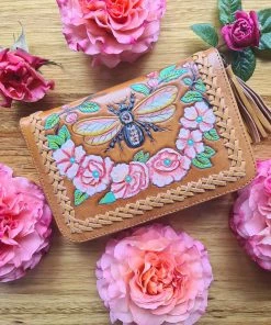 CELESTIAL GYPSY Boho Leather Bumble Bee Wallet - Tan