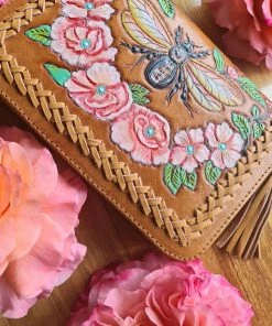 CELESTIAL GYPSY Boho Leather Bumble Bee Wallet - Tan