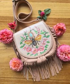 CELESTIAL GYPSY Boho Leather Bumble Bee Bag - Cream/Nat