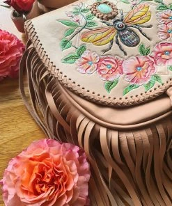 CELESTIAL GYPSY Boho Leather Bumble Bee Bag - Cream/Nat