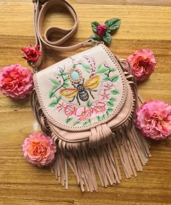 CELESTIAL GYPSY Boho Leather Bumble Bee Bag - Cream/Nat
