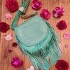 CELESTIAL GYPSY Boho Leather Henna Cross Body Bag - Mint