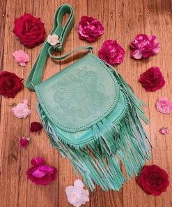 CELESTIAL GYPSY Boho Leather Henna Cross Body Bag - Mint
