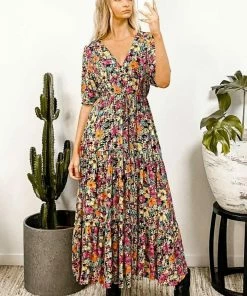 LABEL OF LOVE Marilyn Maxi Dress - Black Floral