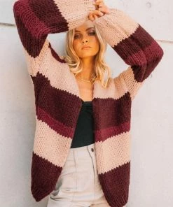 PAPER HEART Layara Cardigan - Wine Long Sleeve Tops