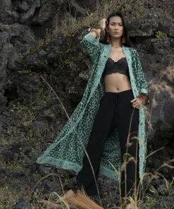 Tulle And Batiste Kimono | Duster Abeke Robe - Emerald - Preorder