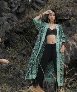 Tulle And Batiste Kimono | Duster Abeke Robe - Emerald - Preorder