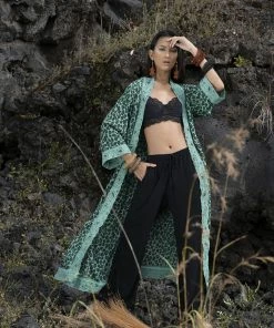 Tulle And Batiste Kimono | Duster Abeke Robe - Emerald - Preorder