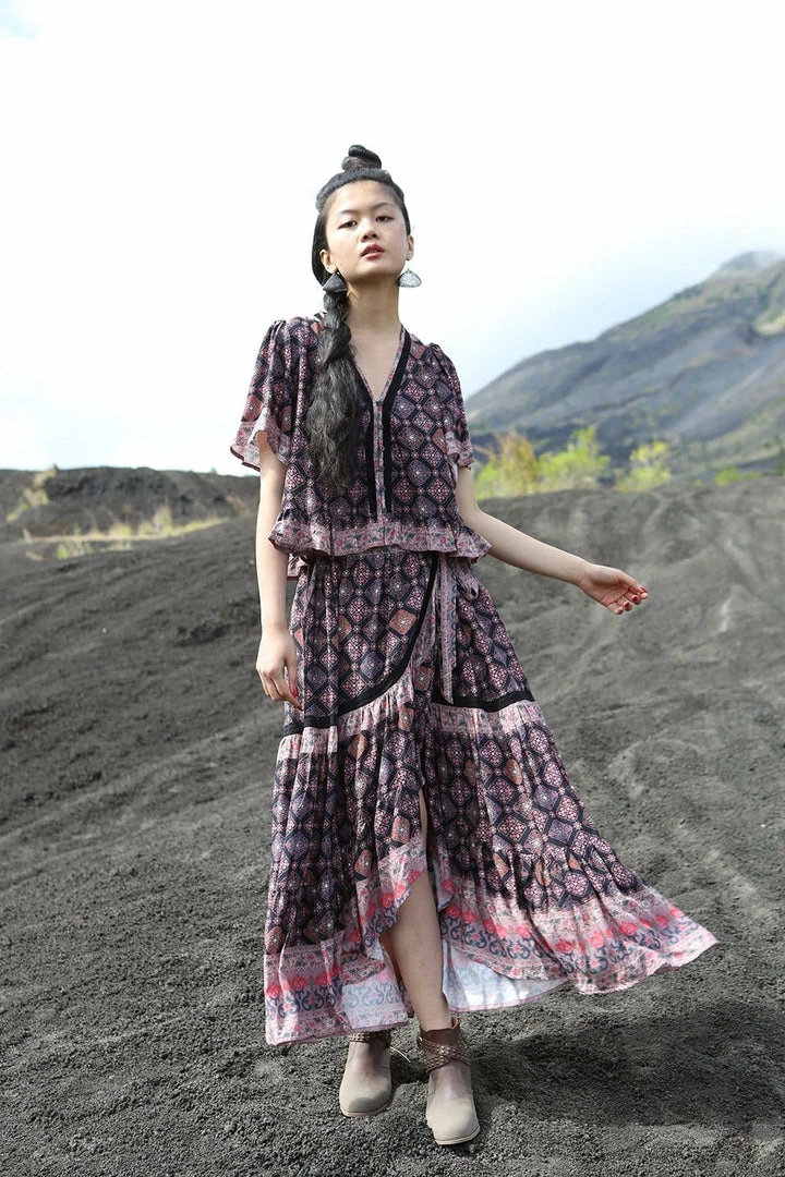 Gypsy And Wolf Amira Wrap Skirt - Moonless Night - Preorder Maxi Skirts 1 Gypsy And Wolf Amira Wrap Skirt - Moonless Night - Preorder Maxi Skirts