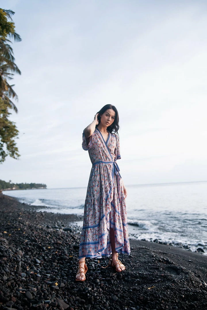 Tulle And Batiste Brenda Wrap Maxi Dress - Lavender Grey - Preorder 1 Tulle And Batiste Brenda Wrap Maxi Dress - Lavender Grey - Preorder