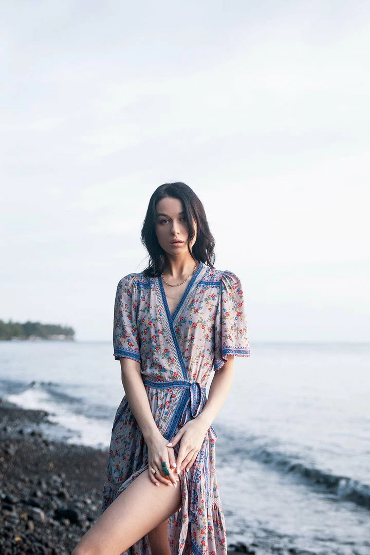 Tulle And Batiste Brenda Wrap Maxi Dress - Lavender Grey - Preorder 2 Tulle And Batiste Brenda Wrap Maxi Dress - Lavender Grey - Preorder