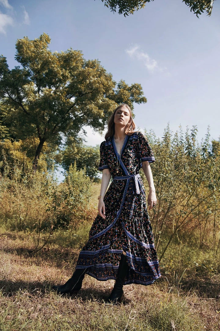 Tulle And Batiste Dresses Brenda Wrap Maxi Dress - Moonless Night - Preorder 1 Tulle And Batiste Dresses Brenda Wrap Maxi Dress - Moonless Night - Preorder