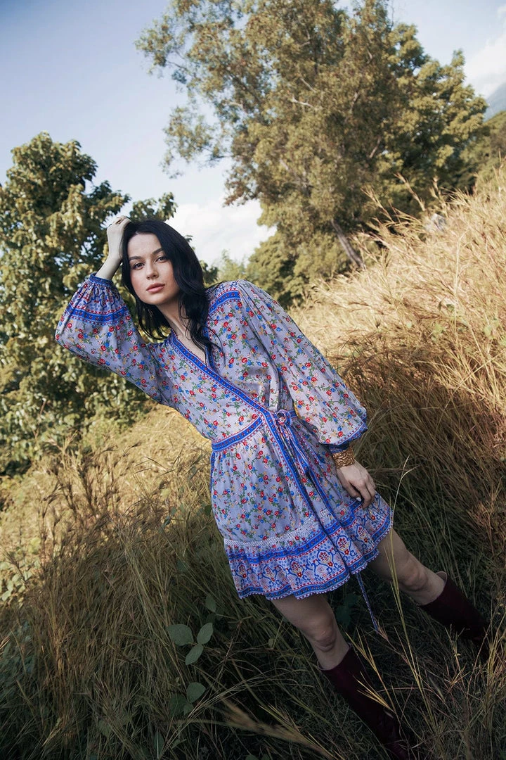 Tulle And Batiste Dresses Brenda Wrap Mini Dress - Lavender Grey - Preorder 1 Tulle And Batiste Dresses Brenda Wrap Mini Dress - Lavender Grey - Preorder