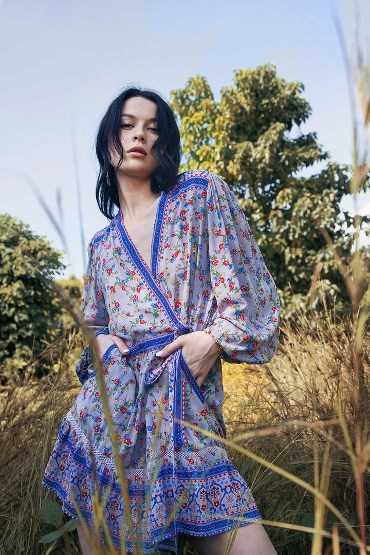 Tulle And Batiste Dresses Brenda Wrap Mini Dress - Lavender Grey - Preorder 3 Tulle And Batiste Dresses Brenda Wrap Mini Dress - Lavender Grey - Preorder