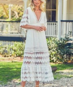 Jaase Bungalow Maxi Dress - White Embroidered