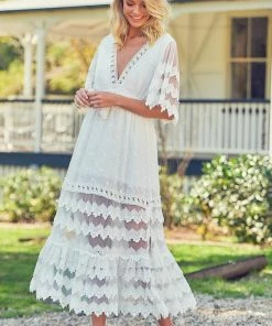 Jaase Bungalow Maxi Dress - White Embroidered