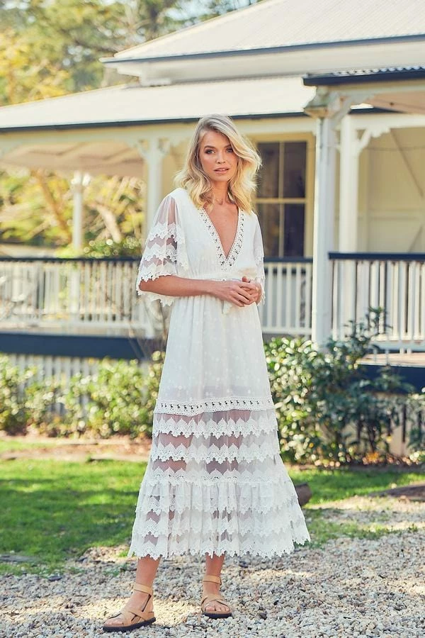 Jaase Bungalow Maxi Dress - White Embroidered 4 Jaase Bungalow Maxi Dress - White Embroidered