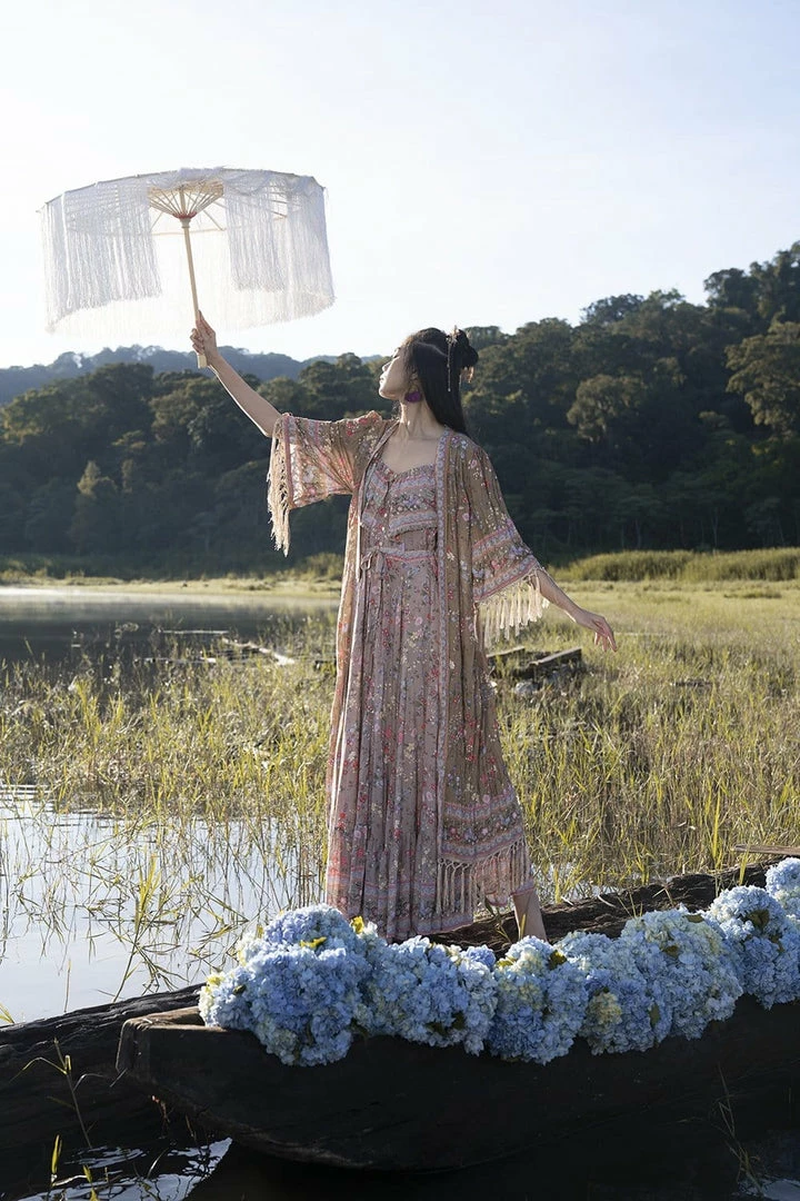 Tulle And Batiste Kimono | Duster Phoenix Robe - Golden Olive - Preorder 1 Tulle And Batiste Kimono | Duster Phoenix Robe - Golden Olive - Preorder