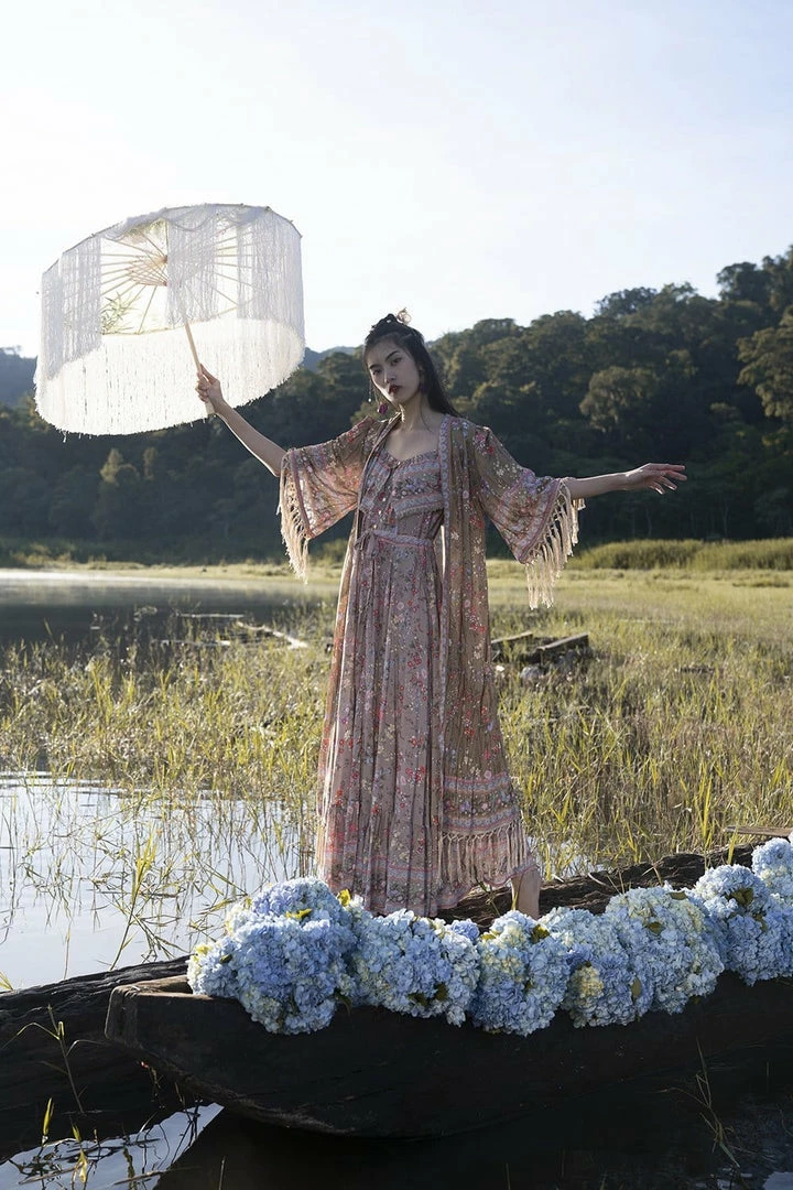 Tulle And Batiste Kimono | Duster Phoenix Robe - Golden Olive - Preorder 3 Tulle And Batiste Kimono | Duster Phoenix Robe - Golden Olive - Preorder