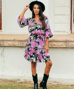 WHITE CLOSET Dresses Tarni Mini Dress - Purple Floral