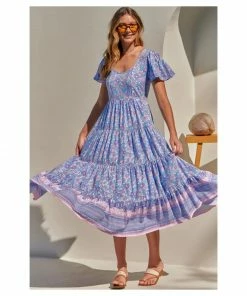 Jaase Cranberry Maxi Dress - Flamingo Wonderland Blue Dresses