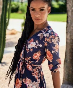 Jaase Dresses Eve Midi Dress - Winter Rose Navy