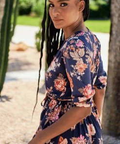 Jaase Dresses Eve Midi Dress - Winter Rose Navy