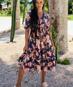 Jaase Dresses Eve Midi Dress - Winter Rose Navy