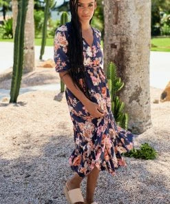 Jaase Dresses Eve Midi Dress - Winter Rose Navy