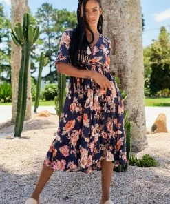 Jaase Dresses Eve Midi Dress - Winter Rose Navy
