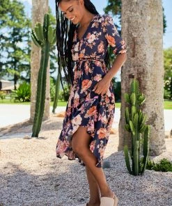 Jaase Dresses Eve Midi Dress - Winter Rose Navy