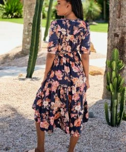 Jaase Dresses Eve Midi Dress - Winter Rose Navy