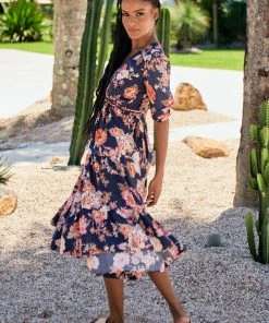 Jaase Dresses Eve Midi Dress - Winter Rose Navy