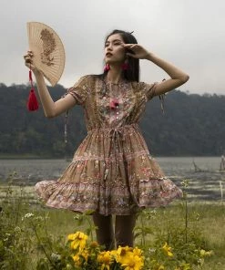 Tulle And Batiste Luna Frill Mini Dress - Golden Olive - Preorder