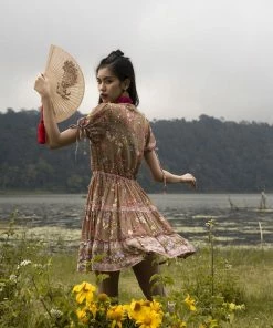 Tulle And Batiste Luna Frill Mini Dress - Golden Olive - Preorder