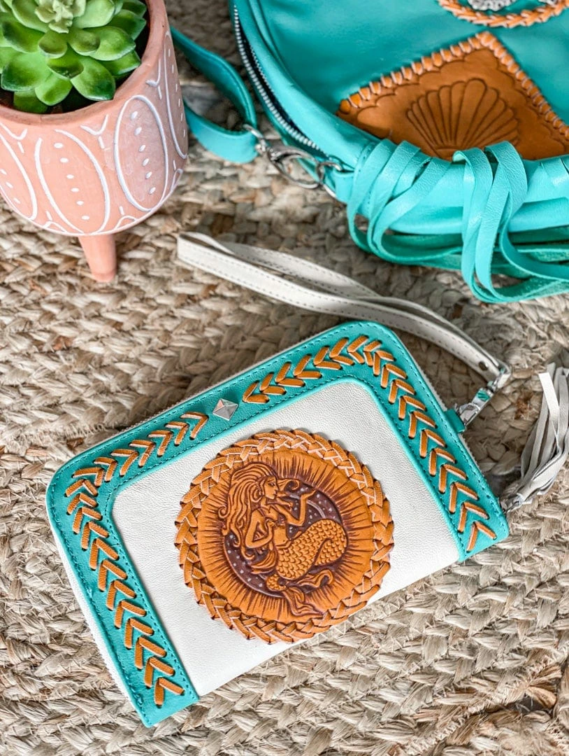 MAHIYA Boho Leather Maiden Mermaid Purse - Turquoise 1 MAHIYA Boho Leather Maiden Mermaid Purse - Turquoise