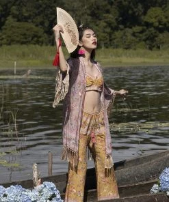 Tulle And Batiste Kimono | Duster Phoenix Short Robe - Warm Taupe - Preorder