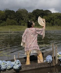 Tulle And Batiste Kimono | Duster Phoenix Short Robe - Warm Taupe - Preorder