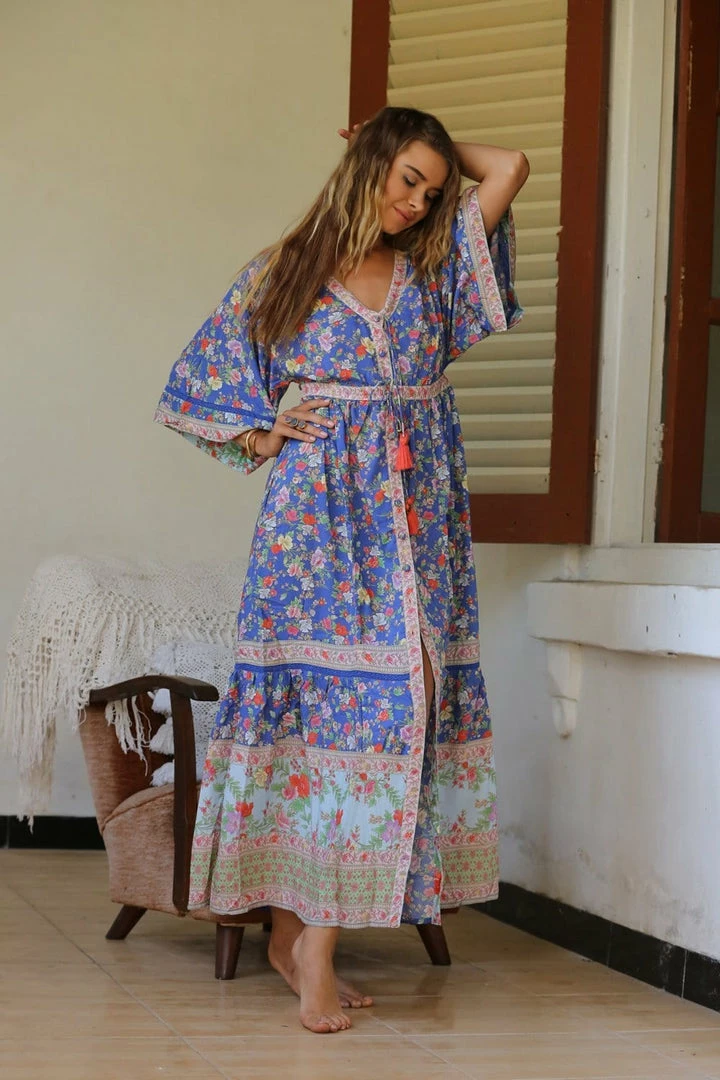 Tulle And Batiste Dresses Pishon Kimono Dress - Lapis Lazuli - Preorder