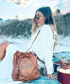 MAHIYA Boho Leather Moon Child Leather Bag