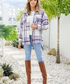 YH & CO Melody Checked Shacket - Purple Jackets & Coats