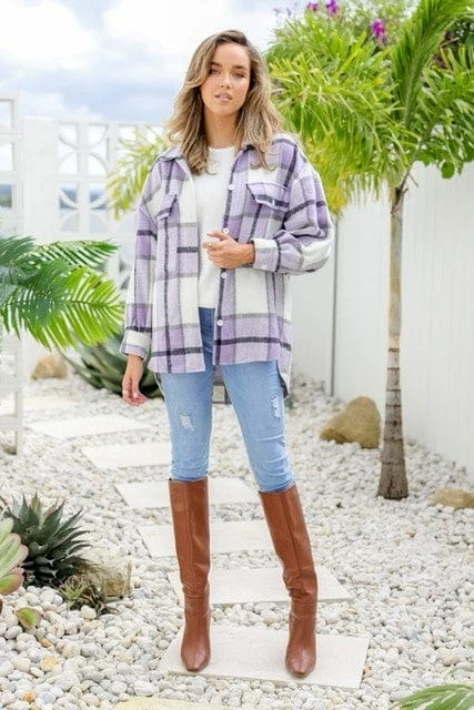 YH & CO Melody Checked Shacket - Purple Jackets & Coats 2 YH & CO Melody Checked Shacket - Purple Jackets & Coats