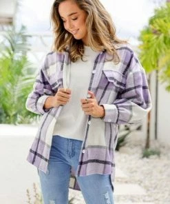 YH & CO Melody Checked Shacket - Purple Jackets & Coats