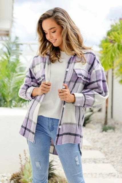 YH & CO Melody Checked Shacket - Purple Jackets & Coats 1 YH & CO Melody Checked Shacket - Purple Jackets & Coats