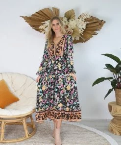 SALTY BRIGHT Aura Maxi Dress - Black Floral Dresses