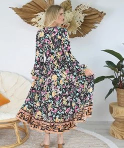 SALTY BRIGHT Aura Maxi Dress - Black Floral Dresses