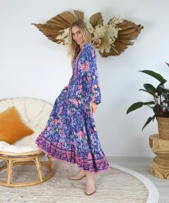 SALTY BRIGHT Dresses Aura Maxi Dress - Blue Floral